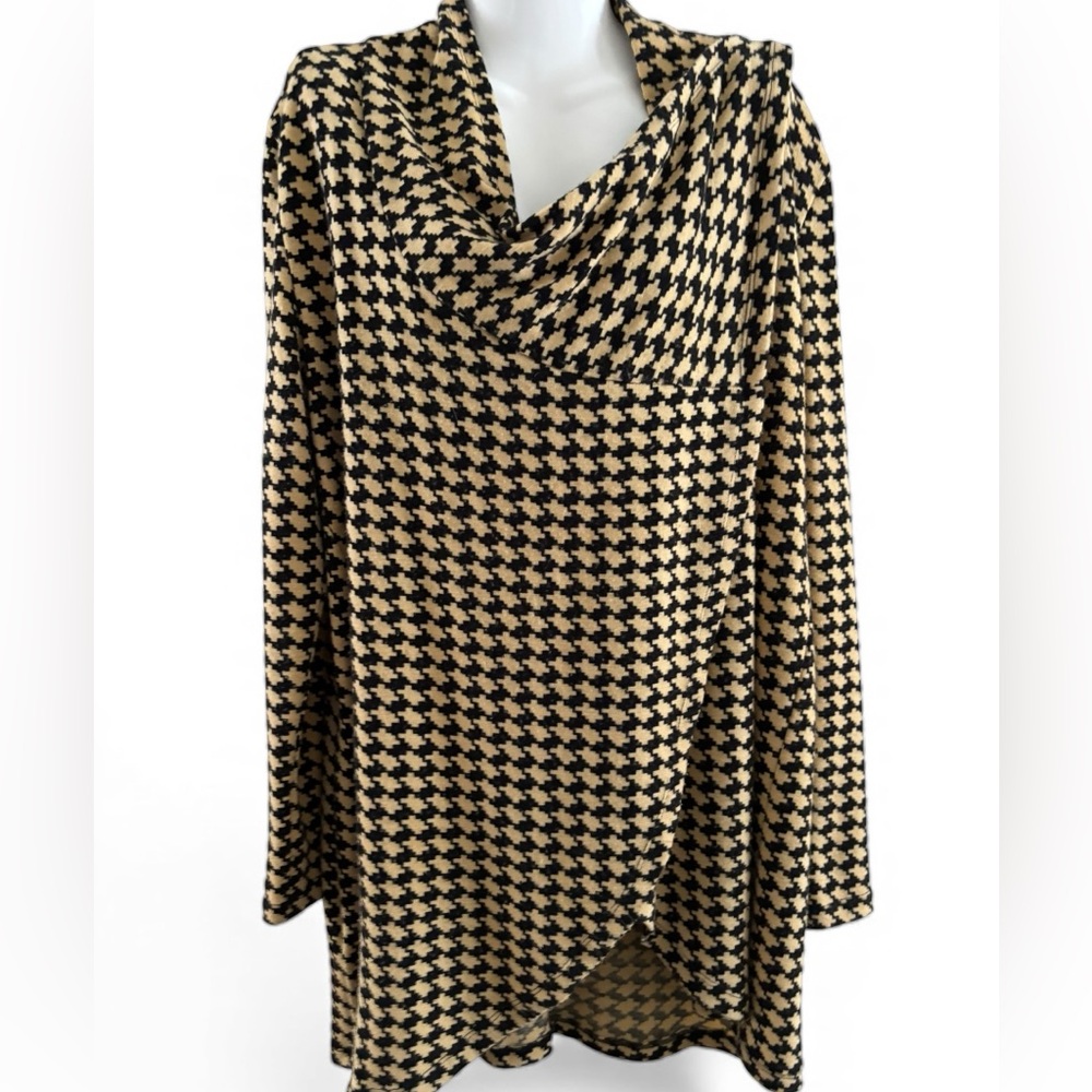 The Limited Black Tan Houndstooth Wrap Asymmetrical Tunic Top Sweater Size XL